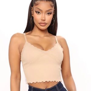 Fashion Nova Lace Trim Cami- Tan